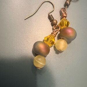 Chic Yellow and Brown Beaded Earrings